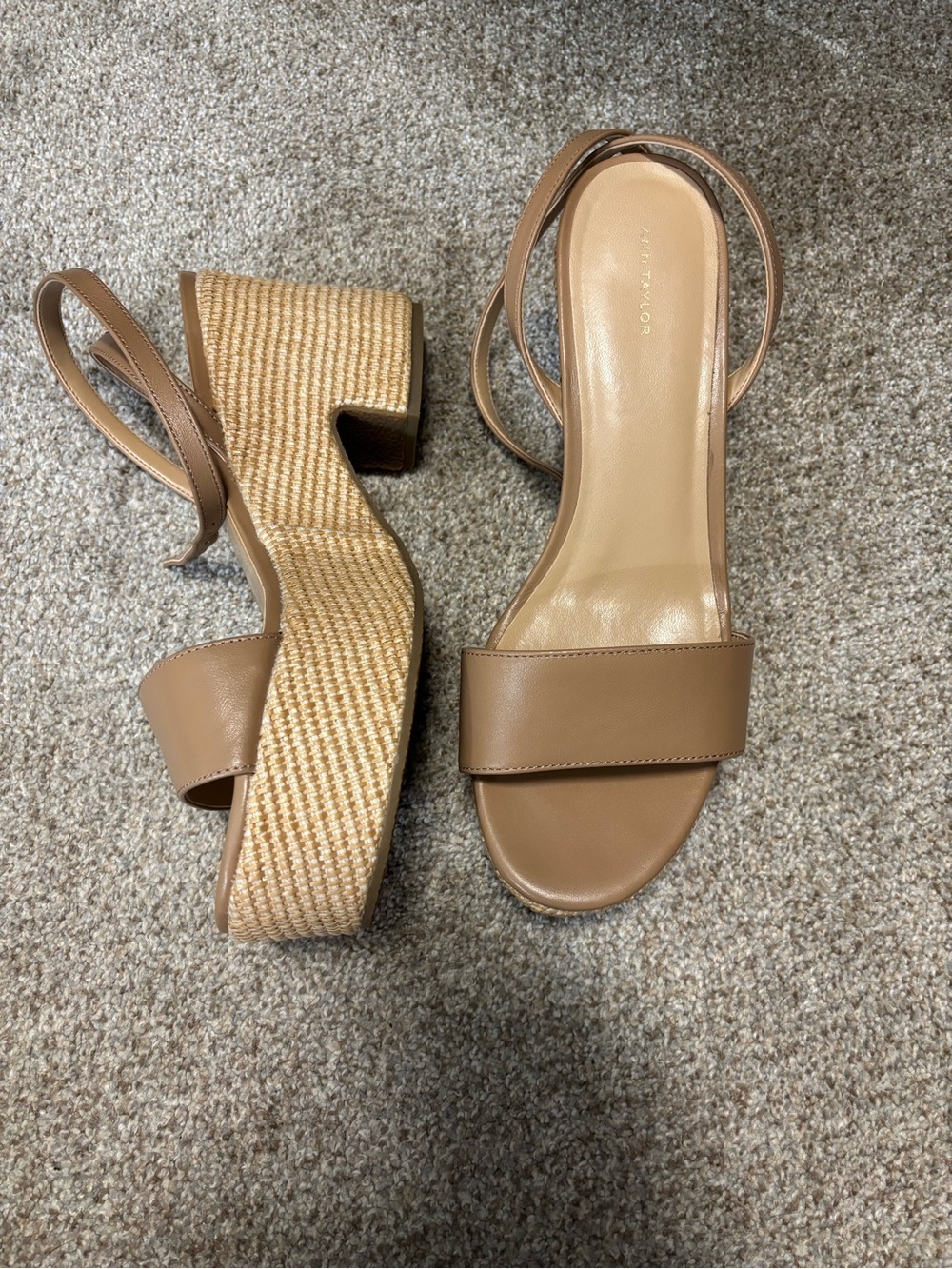 Ann Taylor Tan Woven-Platform Ankle-Strap Sandals